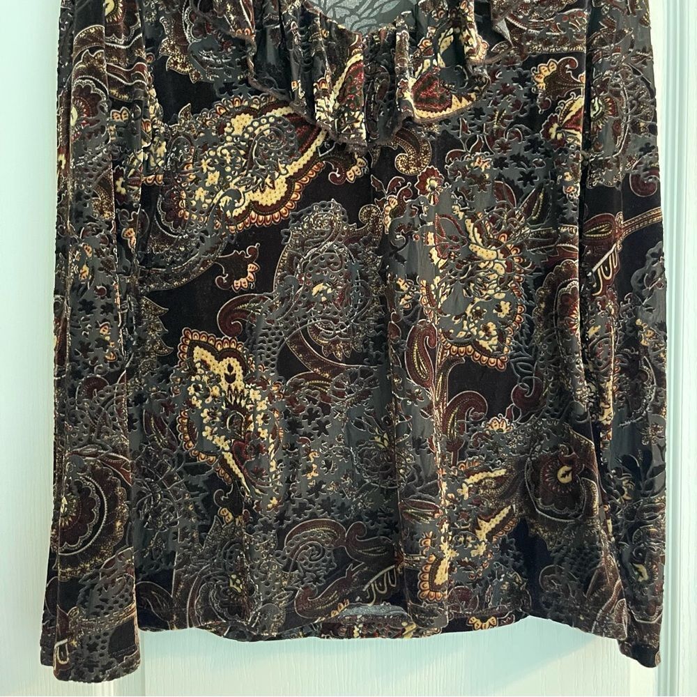 Women's Paisley Velvet Long Sleeve Blouse - Picture 3 of 10